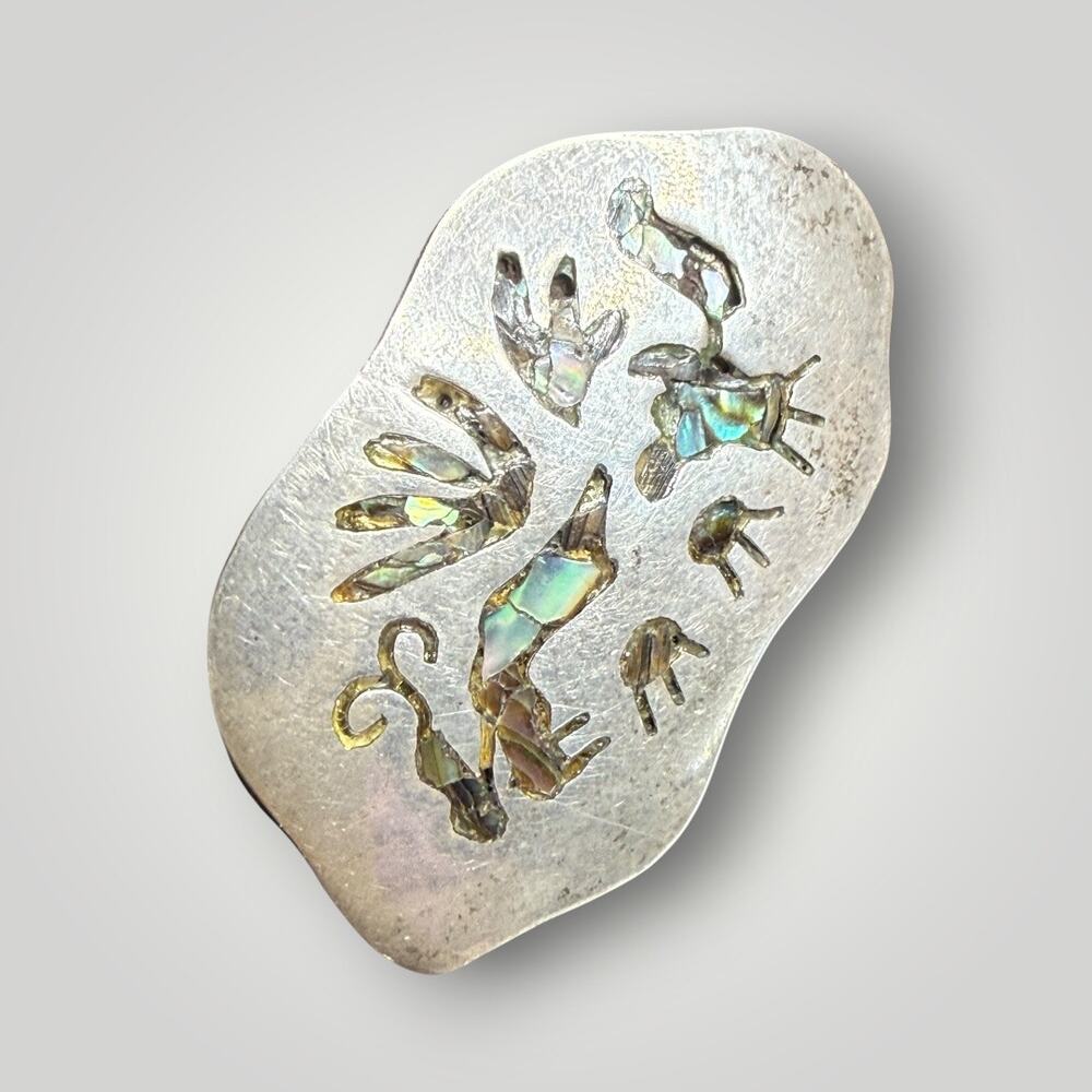 Vintage Mexican Sterling Silver Abalone Shell Earrings RRB 925 Hecho En Mexico - Picture 2 of 10